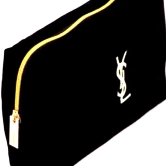 Yves Saint Laurent Trousse Black Gold Velvet Bag Pouch Wristlet Gold YSL NWT - Picture 1 of 5